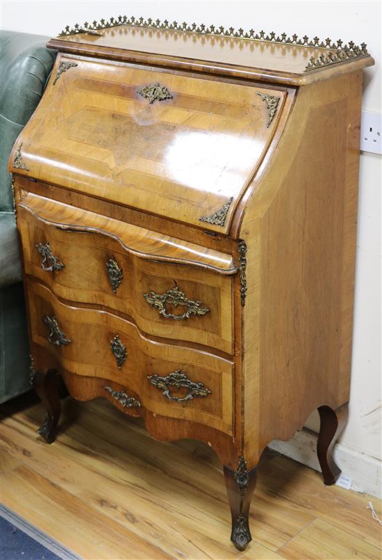 A 19th century North Italian banded and inlaid walnut bureau with ormolu mounts W.75cm